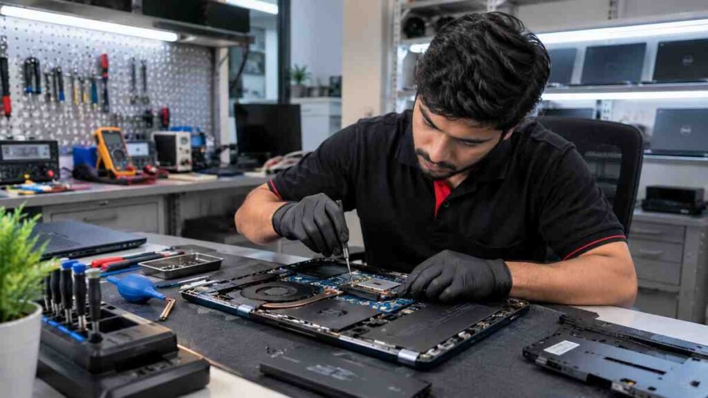 Technician Performing Laptop Hardware Repair